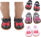 Poppenkleertjes - Schoentjes voor babypop zoals de Baby Born - Zwarte met rode strik - 1 paar schoenen