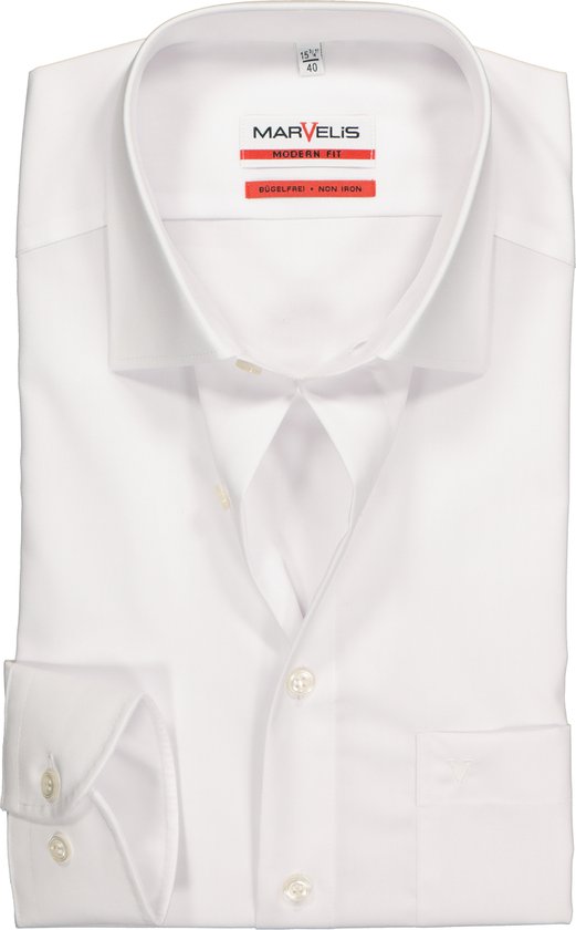 MARVELIS modern fit overhemd - wit - Strijkvrij - Boordmaat: 44