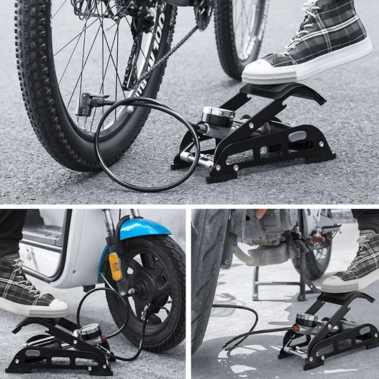 PRO Voetpomp - Fietspomp met drukmeter 130 Psi - Enkele Cilinder en Manometer - Autobanden - Fietsenband - Motorband — afbeelding 4