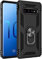 LuxeBass Hoesje geschikt voor Samsung Galaxy S10+ Hoesje - Anti-Shock Hybrid Ring Armor Zwart