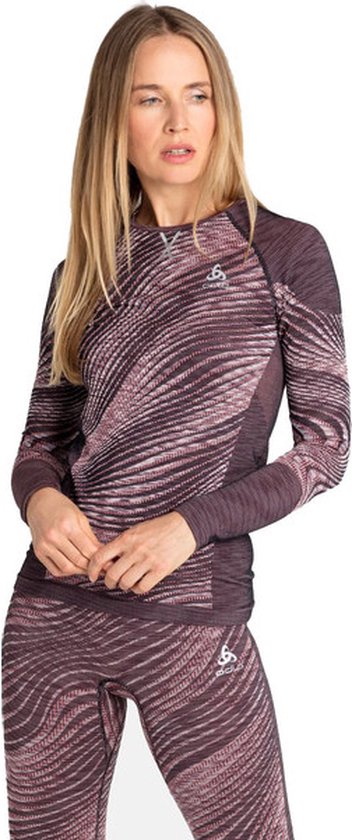 Odlo Top Crew Neck LS Dames - thermoshirts - zwart/rood - Vrouwen