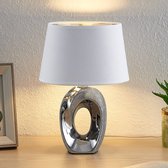 Lindby - Tafellamp - 1licht - stof, keramiek, ijzer - H: 33 cm - E14 - wit, zilver