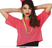 Guirca - Jaren 80 & 90 Kostuum - So 80 Visnet Neon Roze Shirt Vrouw - roze - One Size - Carnavalskleding - Verkleedkleding