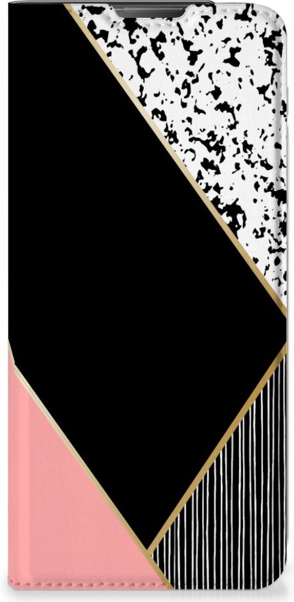 Motorola Moto E20 Stand Case Zwart Roze Vormen