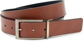 Draaibare reversible riem cognac/zwart 3.5 cm breed - Zwart / Cognac - Reversibel - Echt Leer - Taille: 90cm - Totale lengte riem: 105cm