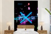 Behang - Fotobehang Game - Neon - Gaming - Abstract - Breedte 145 cm x hoogte 220 cm