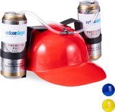 Relaxdays 1x drinkhelm voor 2 blikjes - rode bierhelm - helm met slang - zuiphelm