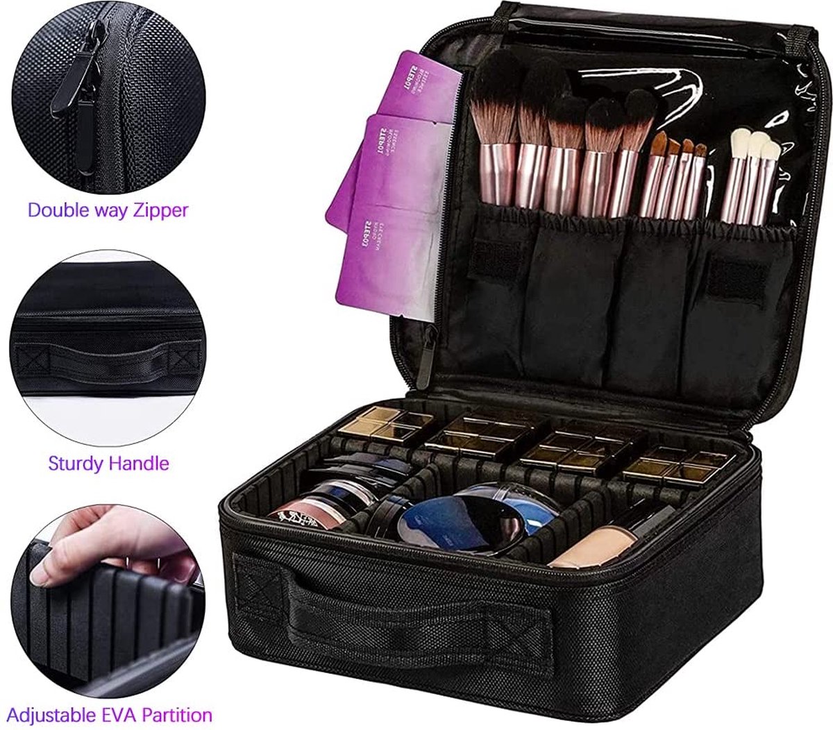 Make-up koffer - Cosmetica - Visagie Opbergtas - Beauty Organizer met verstelbare vakken - 26x23x9 CM - Zwart