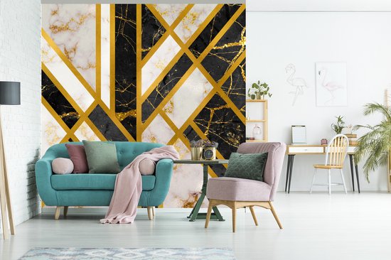 Papier Peint - Papier Papier peint photo Marbre - Or - Luxe - Largeur 300 cm x Hauteur 300 cm