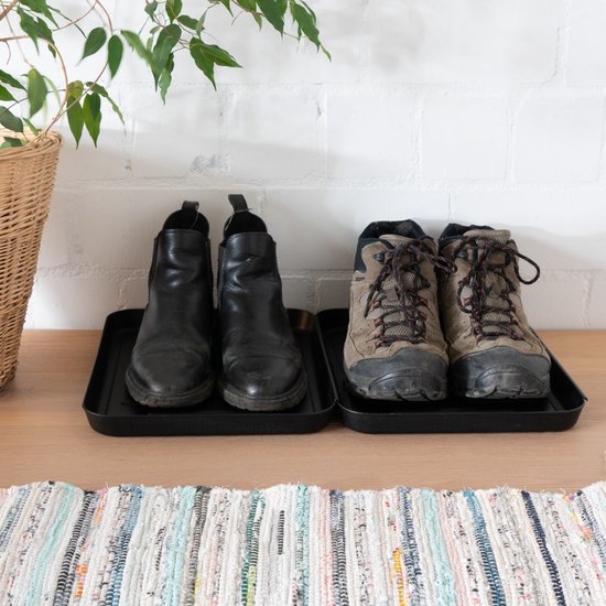 Navaris 3x tapis égouttoir pour chaussures et bottes - Set de 3 plateaux pour le hall - Bacs d'égouttement pour usage intérieur et extérieur - 3x plateau à chaussures - Zwart