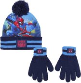 Spiderman winter set blauw voor kinderen met muts en handschoenen - Winterkleding accessoires