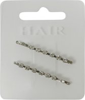 Haarspeld - Haarschuifje 3.5cm met 6 Strass Steentjes - Zilver - 2 stuks