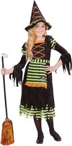 Widmann - Heks & Spider Lady & Voodoo & Duistere Religie Kostuum - Kleurige Heks Kind - Meisje - groen,zwart - Maat 128 - Halloween - Verkleedkleding