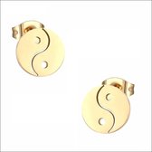 Aramat jewels ® - Zweerknopjes oorbellen ying-yang goudkleurig chirurgisch staal 10mm
