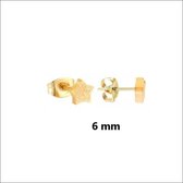 Aramat jewels ® - Oorbellen- zweerknopjes-ster-chirurgisch staal-sandblasted-goudkleurig-6mm