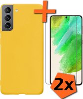 Samsung Galaxy S21 FE Hoesje Met 2x Screenprotector - Samsung Galaxy S21 FE Case Geel Siliconen - Samsung Galaxy S21 FE Hoes Met 2x Screenprotector