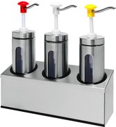 Triple 30ml Sausdispenser Met Kijkvenster En Witte, Rode En Gele Drukknopbediening, Gastro-Inox 503.120