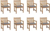 Decoways - Tuinstoelen 8 st met grijze kussens massief teakhout