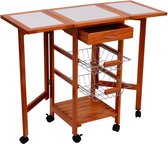 HOMdotCOM Keukenwagen trolley met houten opbergplanken Tafel, 6 wielen en 2 metalen manden