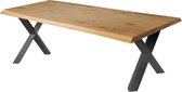 Boomstamtafel - eikenhouten boomstamtafel met gedraaide x-poot - extra dik blad