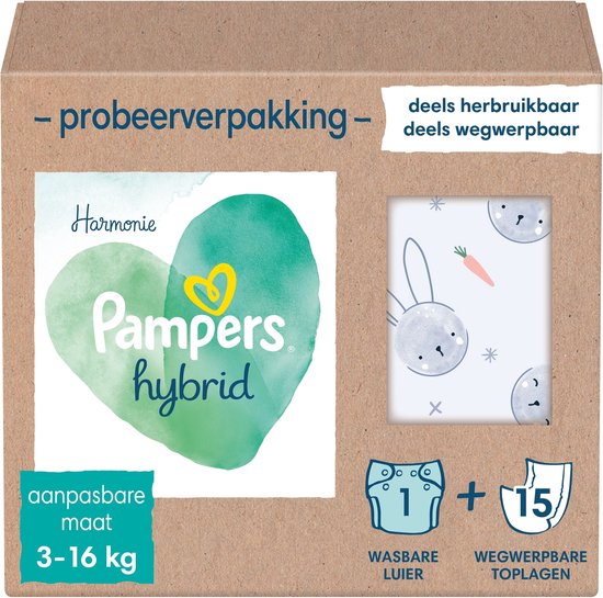 Pampers Harmonie Hybrid starterspakket - 1 wasbare luiers + 15 wegwerpbare toplagen