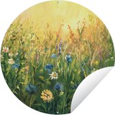 Garden Circle Fleurs - Aquarelle - Soleil - 90x90 cm - Affiche Ronde de Jardin - Extérieur