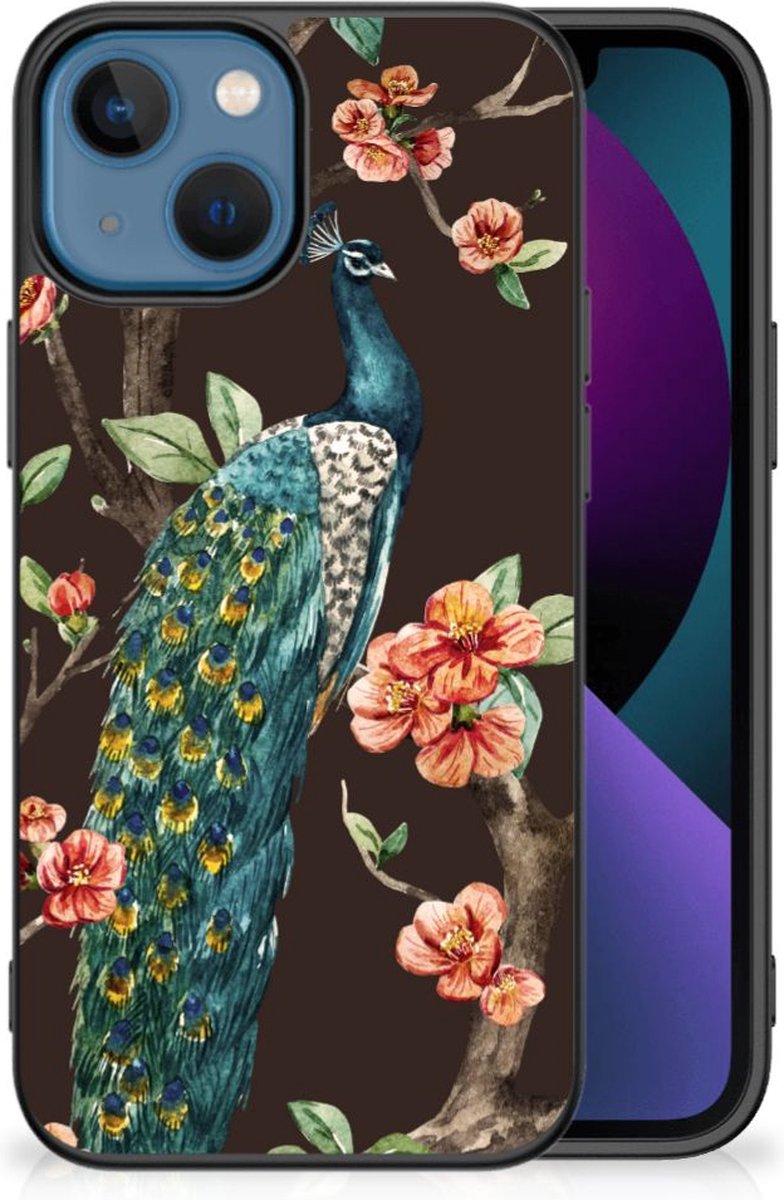 Apple iPhone 13 Dierenprint Telefoonhoesje Pauw met Bloemen