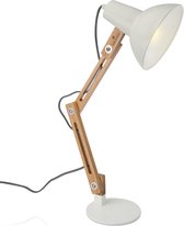 Navaris bureaulamp met houten standaard - Design lamp - Retro tafellamp - In hoogte verstelbaar en kantelbaar - Met E27 fitting - Lichtgrijs