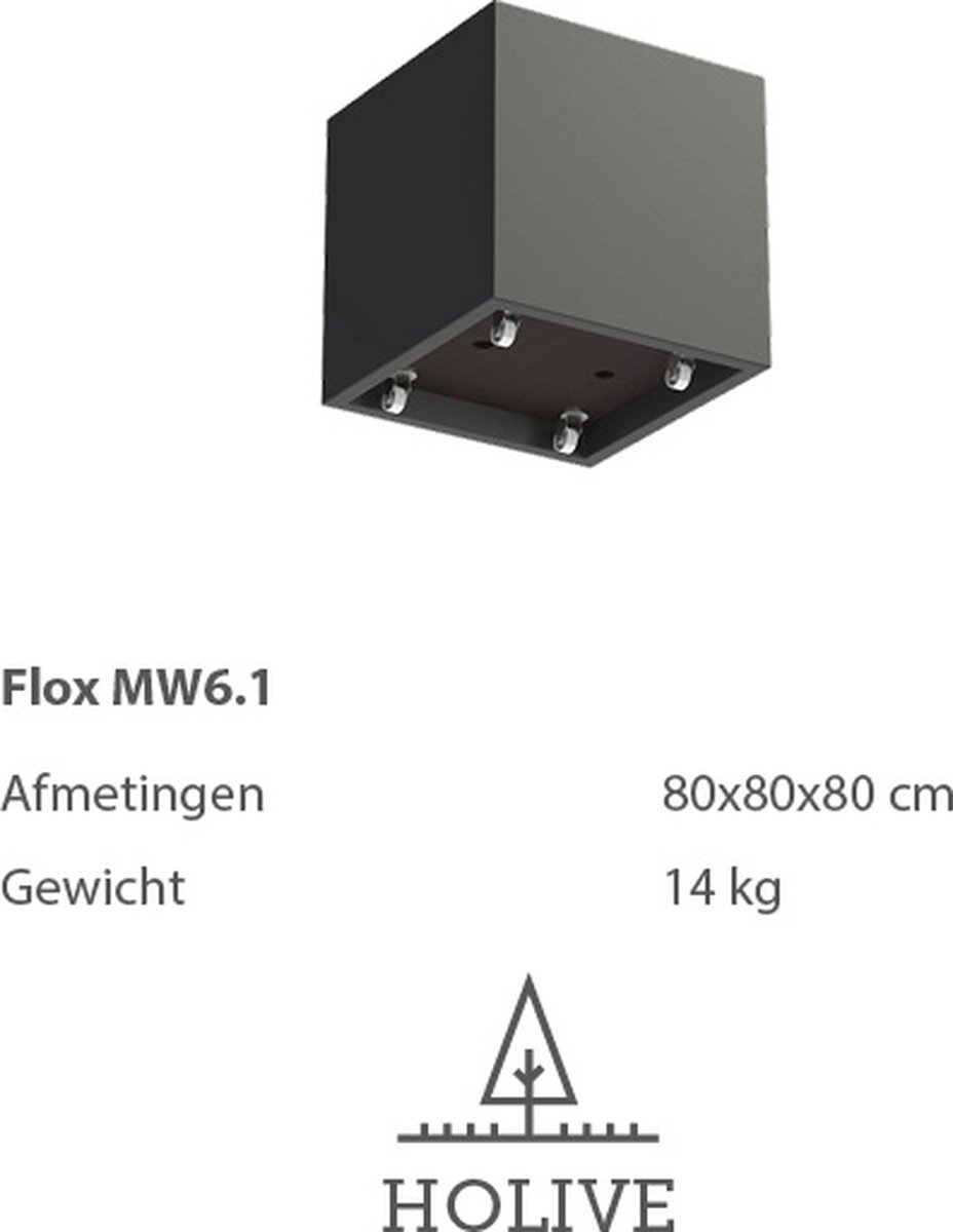 Polyester Flox MW6.1 vierkant met wielen 80x80x80 cm. Plantenbak