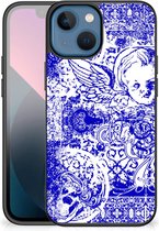 Smartphone Hoesje Apple geschikt voor iPhone 13 mini Back Case TPU Siliconen Hoesje met Zwarte rand Angel Skull Blue