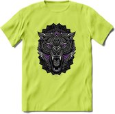 Wolf - Dieren Mandala T-Shirt | Paars | Grappig Verjaardag Zentangle Dierenkop Cadeau Shirt | Dames - Heren - Unisex | Wildlife Tshirt Kleding Kado | - Groen - M
