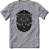 Wolf - Dieren Mandala T-Shirt | Groen | Grappig Verjaardag Zentangle Dierenkop Cadeau Shirt | Dames - Heren - Unisex | Wildlife Tshirt Kleding Kado | - Donker Grijs - Gemaleerd - S