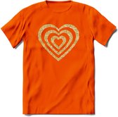 Valentijn Goud Hart T-Shirt | Grappig Valentijnsdag Cadeautje voor Hem en Haar | Dames - Heren - Unisex | Kleding Cadeau | - Oranje - L