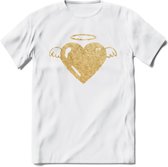 Valentijn Goud Hart T-Shirt | Grappig Valentijnsdag Cadeautje voor Hem en Haar | Dames - Heren - Unisex | Kleding Cadeau | - Wit - XL