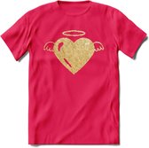 Valentijn Goud Hart T-Shirt | Grappig Valentijnsdag Cadeautje voor Hem en Haar | Dames - Heren - Unisex | Kleding Cadeau | - Roze - XL