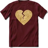 Valentijn Goud Hart T-Shirt | Grappig Valentijnsdag Cadeautje voor Hem en Haar | Dames - Heren - Unisex | Kleding Cadeau | - Burgundy - L