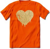 Valentijn Goud Hart T-Shirt | Grappig Valentijnsdag Cadeautje voor Hem en Haar | Dames - Heren - Unisex | Kleding Cadeau | - Oranje - L