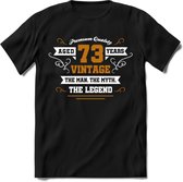 73 Jaar Legend T-Shirt | Goud - Wit | Grappig Verjaardag en Feest Cadeau Shirt | Dames - Heren - Unisex | Tshirt Kleding Kado | - Zwart - 3XL