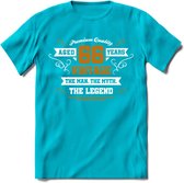 66 Jaar Legend T-Shirt | Goud - Wit | Grappig Verjaardag en Feest Cadeau Shirt | Dames - Heren - Unisex | Tshirt Kleding Kado | - Blauw - M
