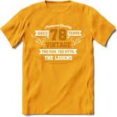 78 Jaar Legend T-Shirt | Goud - Wit | Grappig Verjaardag en Feest Cadeau Shirt | Dames - Heren - Unisex | Tshirt Kleding Kado | - Geel - XL