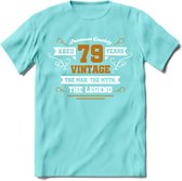 79 Jaar Legend T-Shirt | Goud - Wit | Grappig Verjaardag en Feest Cadeau Shirt | Dames - Heren - Unisex | Tshirt Kleding Kado | - Licht Blauw - XXL