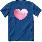 Valentijn Pastel waterverf Hart T-Shirt | Grappig Valentijnsdag Cadeautje voor Hem en Haar | Dames - Heren - Unisex | Kleding Cadeau | - Donker Blauw - 3XL