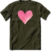 Valentijn Pastel waterverf Hart T-Shirt | Grappig Valentijnsdag Cadeautje voor Hem en Haar | Dames - Heren - Unisex | Kleding Cadeau | - Leger Groen - XL
