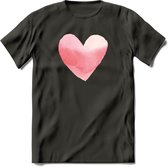 Valentijn Pastel waterverf Hart T-Shirt | Grappig Valentijnsdag Cadeautje voor Hem en Haar | Dames - Heren - Unisex | Kleding Cadeau | - Donker Grijs - 3XL