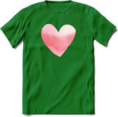 Valentijn Pastel waterverf Hart T-Shirt | Grappig Valentijnsdag Cadeautje voor Hem en Haar | Dames - Heren - Unisex | Kleding Cadeau | - Donker Groen - L