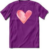 Valentijn Pastel waterverf Hart T-Shirt | Grappig Valentijnsdag Cadeautje voor Hem en Haar | Dames - Heren - Unisex | Kleding Cadeau | - Paars - M