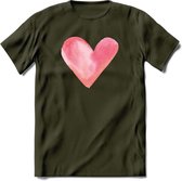 Valentijn Pastel waterverf Hart T-Shirt | Grappig Valentijnsdag Cadeautje voor Hem en Haar | Dames - Heren - Unisex | Kleding Cadeau | - Leger Groen - S