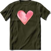 Valentijn Pastel waterverf Hart T-Shirt | Grappig Valentijnsdag Cadeautje voor Hem en Haar | Dames - Heren - Unisex | Kleding Cadeau | - Leger Groen - L