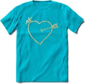 Valentijn Goud Hart T-Shirt | Grappig Valentijnsdag Cadeautje voor Hem en Haar | Dames - Heren - Unisex | Kleding Cadeau | - Blauw - M