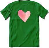 Valentijn Pastel waterverf Hart T-Shirt | Grappig Valentijnsdag Cadeautje voor Hem en Haar | Dames - Heren - Unisex | Kleding Cadeau | - Donker Groen - M